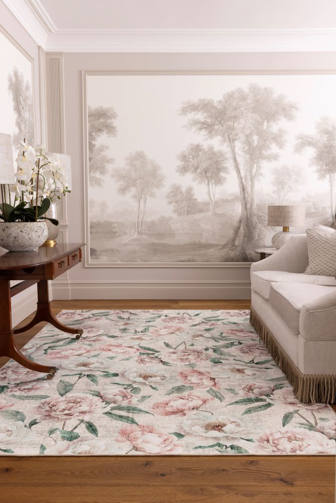 Blooming Peonies - Pink - British Botanicals - Washable - Hug Rug - Rugs