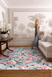 Blooming Peonies - Blue - British Botanicals - Washable - Hug Rug - Rugs