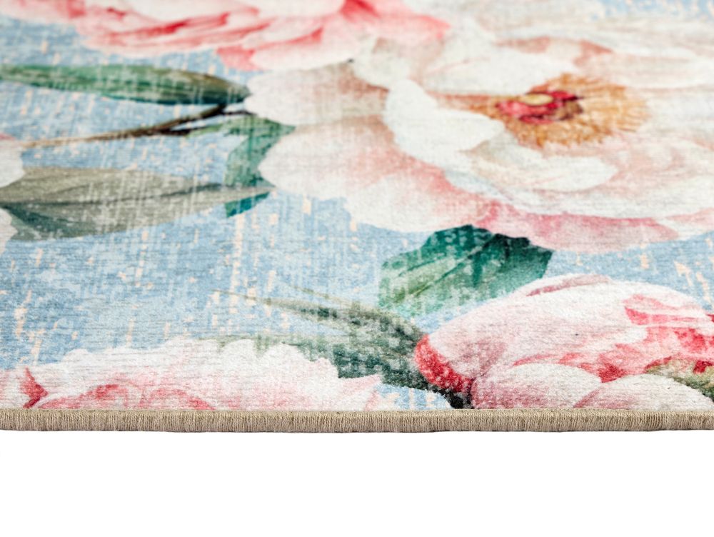 Blooming Peonies - Blue - British Botanicals - Washable - Hug Rug - Rugs