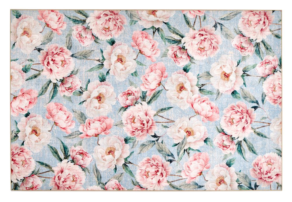Blooming Peonies - Blue - British Botanicals - Washable - Hug Rug - Rugs