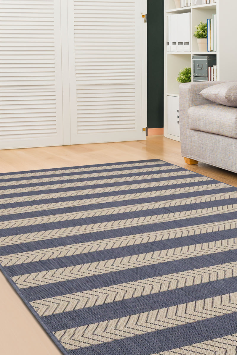 County - Flatweave - Stripe - Navy-   Indoor / Outdoor - Melrose Interiors