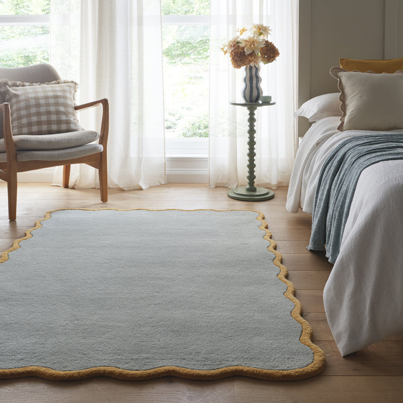 Scalloped Elsie- Duck Egg / Ochre - Phoenox Rugs