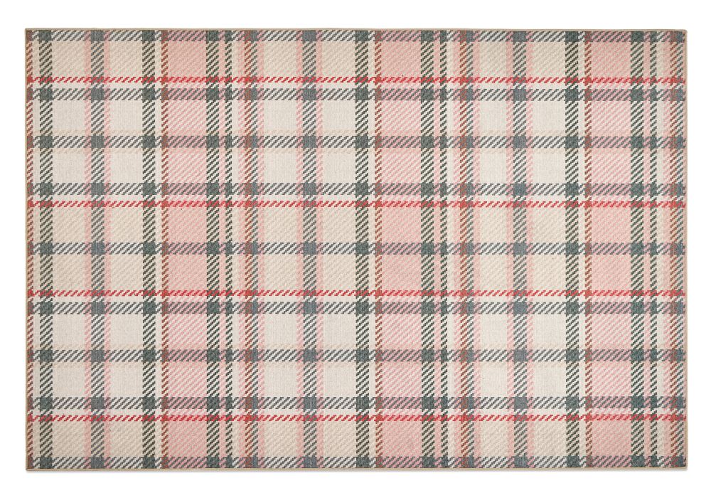 Plaid Pink -  Modern Contemporary- Washable - Hug Rug - Pheonox Rugs