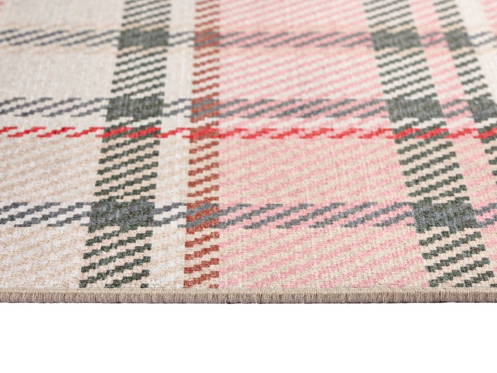 Plaid Pink -  Modern Contemporary- Washable - Hug Rug - Pheonox Rugs