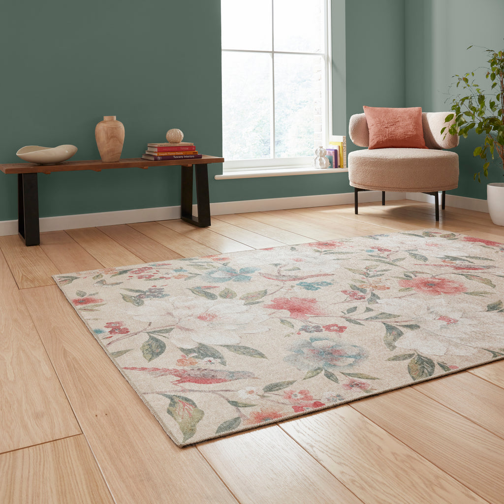 Pippa - Floral Birds - Natural - Catherine Lansfield - Think Rugs