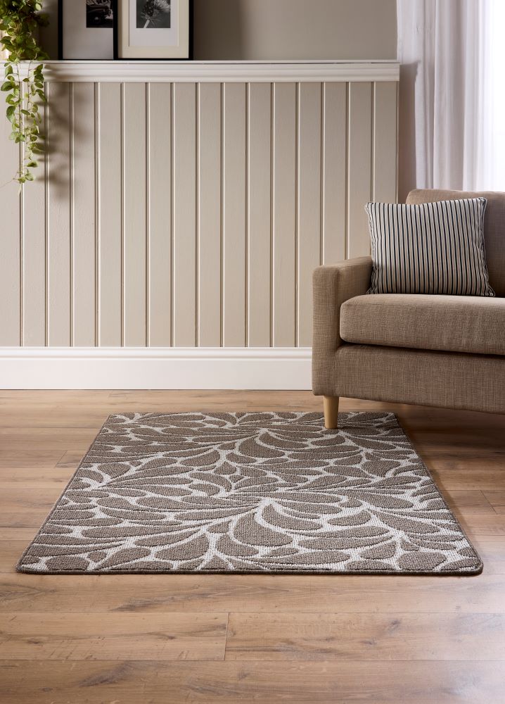 My Sculptured Collection - Patterned- Raindrop- Ivory and Mink -  Washable-  Phoenox Rug