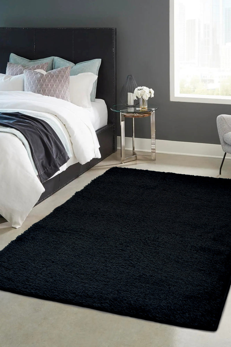 Snug - Plain - Black - Shaggy - Melrose Interiors