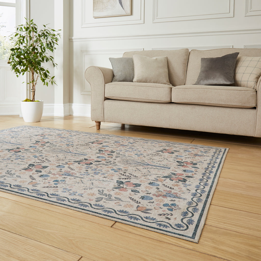 Versailles - H1373- Beige / Blue - Washable - Think Rugs