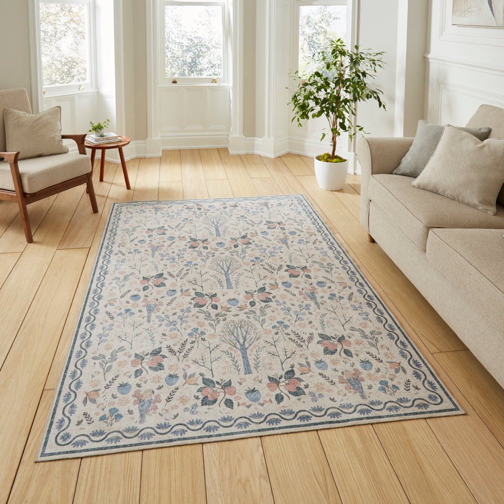 Versailles - H1373- Beige / Blue - Washable - Think Rugs