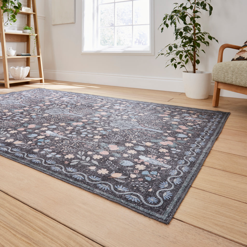 Versailles - H1373-Black / Blue  - Washable - Think Rugs