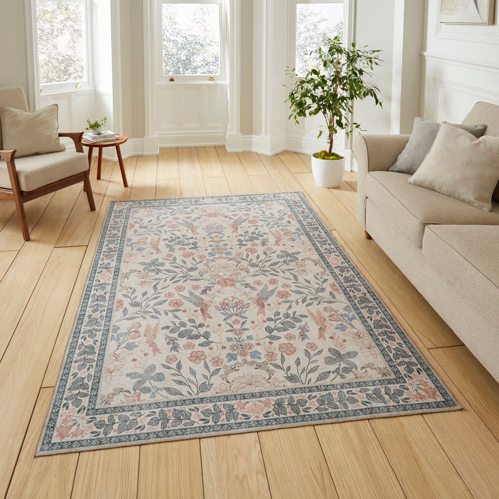 Versailles - H1423 - Beige /  Blue   - Washable - Think Rugs