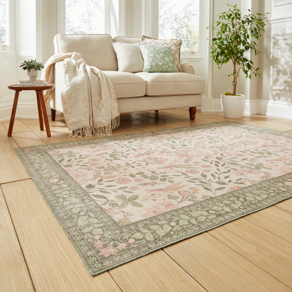Versailles - H1423 - Beige /  Green   - Washable - Think Rugs