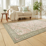 Versailles - H1423 - Beige /  Green   - Washable - Think Rugs