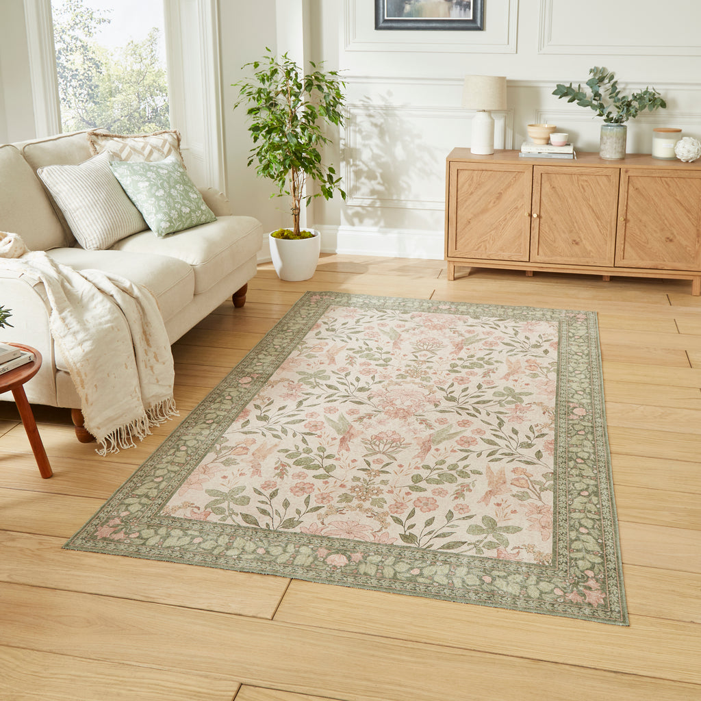 Versailles - H1423 - Beige /  Green   - Washable - Think Rugs