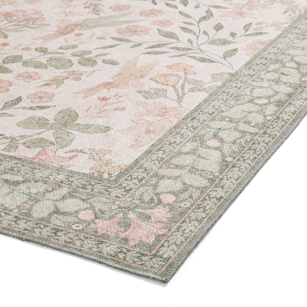 Versailles - H1423 - Beige /  Green   - Washable - Think Rugs
