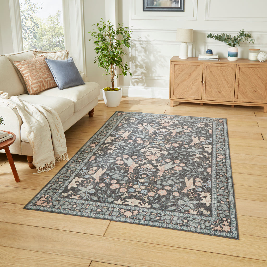 Versailles - H1423 - Dark Blue  - Washable - Think Rugs