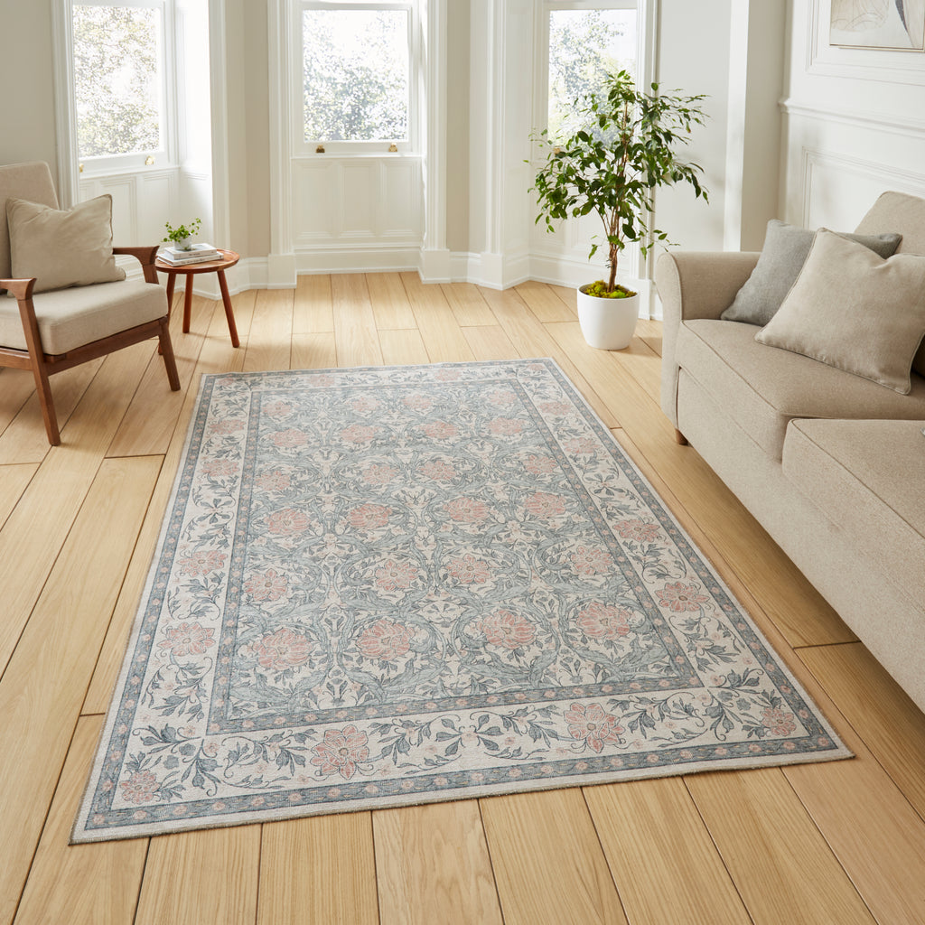 Versailles - H1424 -Beige / Blue  - Washable - Think Rugs