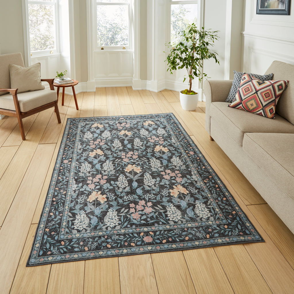 Versailles - H1425 - Dark Blue   - Washable - Think Rugs