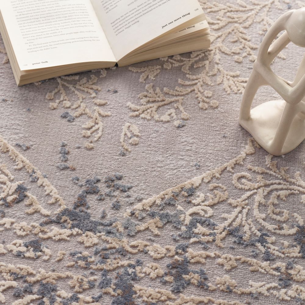 Aura- Vintage Medallion (with fringe)  - Blue / Grey-  Origins - Phoenox Rugs