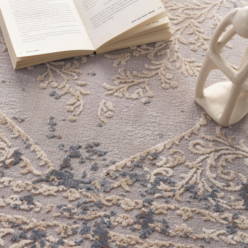 Aura- Vintage Medallion (with fringe)  - Blue / Grey-  Origins - Phoenox Rugs