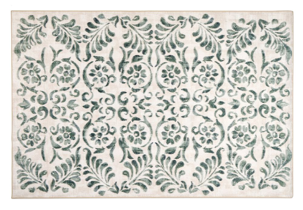 Vintage Scroll - Green- Elegant Affair - Washable - Hug Rug - Pheonox Rugs