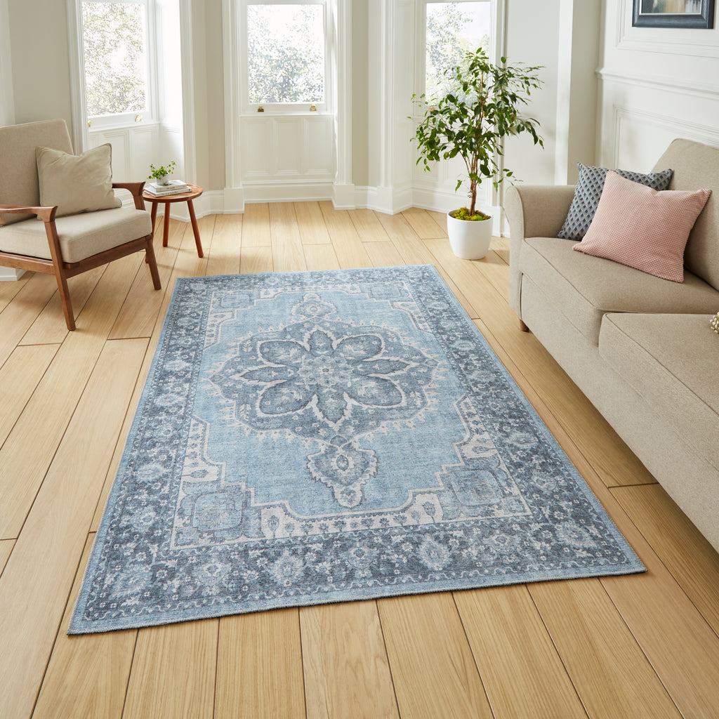 Zahra - Washable - S0063 - Blue - Think Rugs