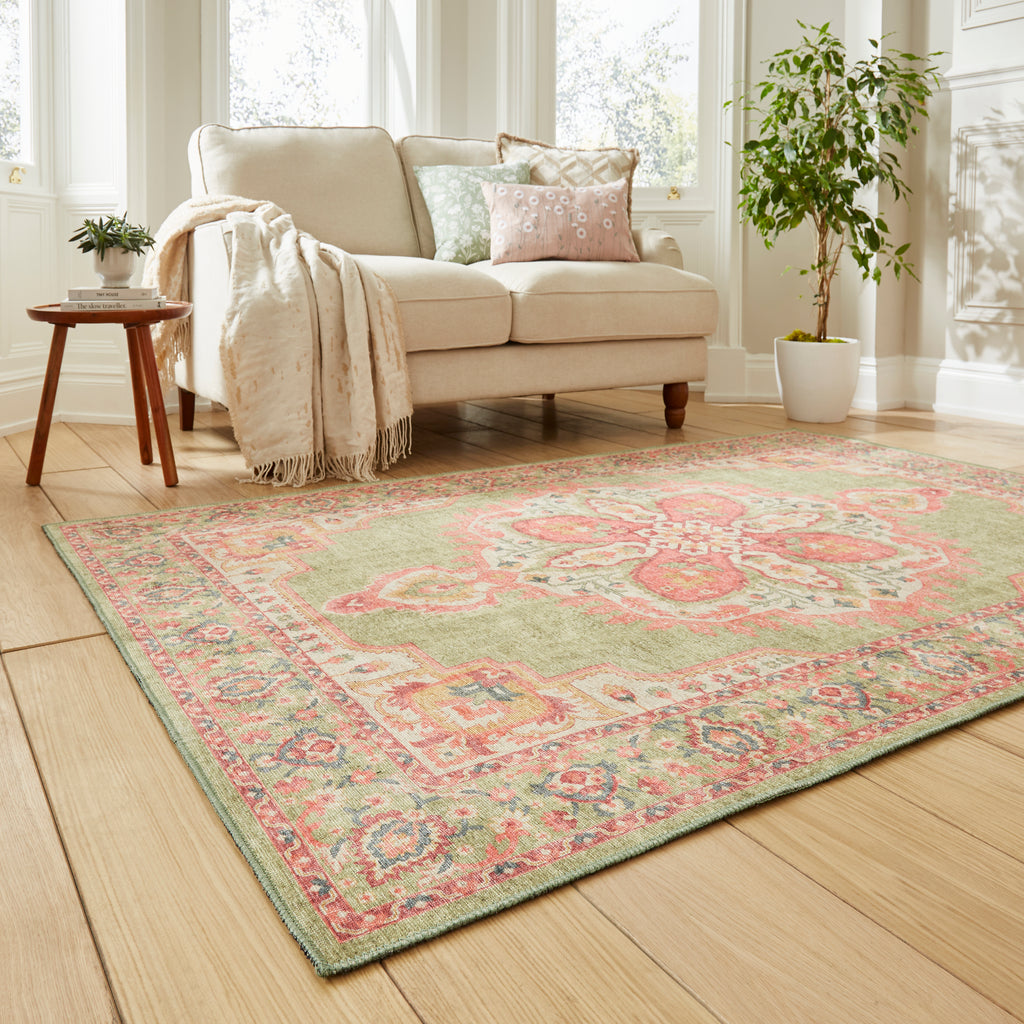 Zahra - Washable - S0063 - Green / Pink - Think Rugs