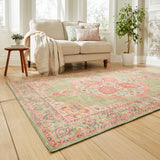 Zahra - Washable - S0063 - Green / Pink - Think Rugs