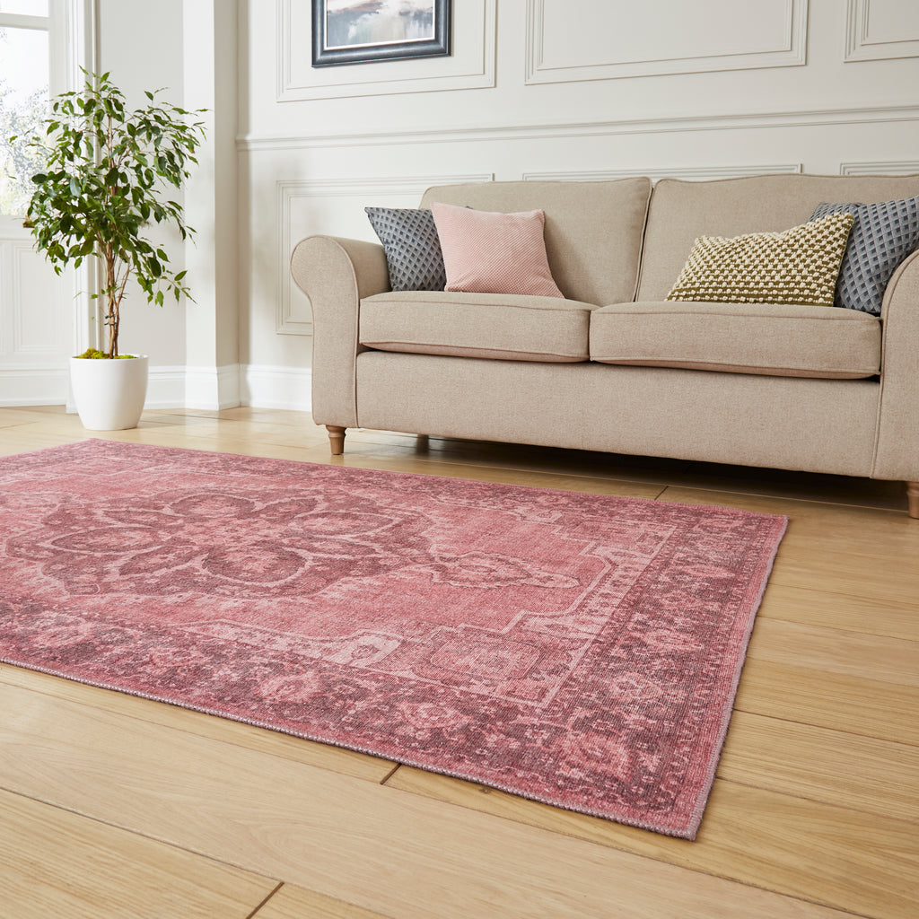 Zahra - Washable - S0063 - Pink - Think Rugs