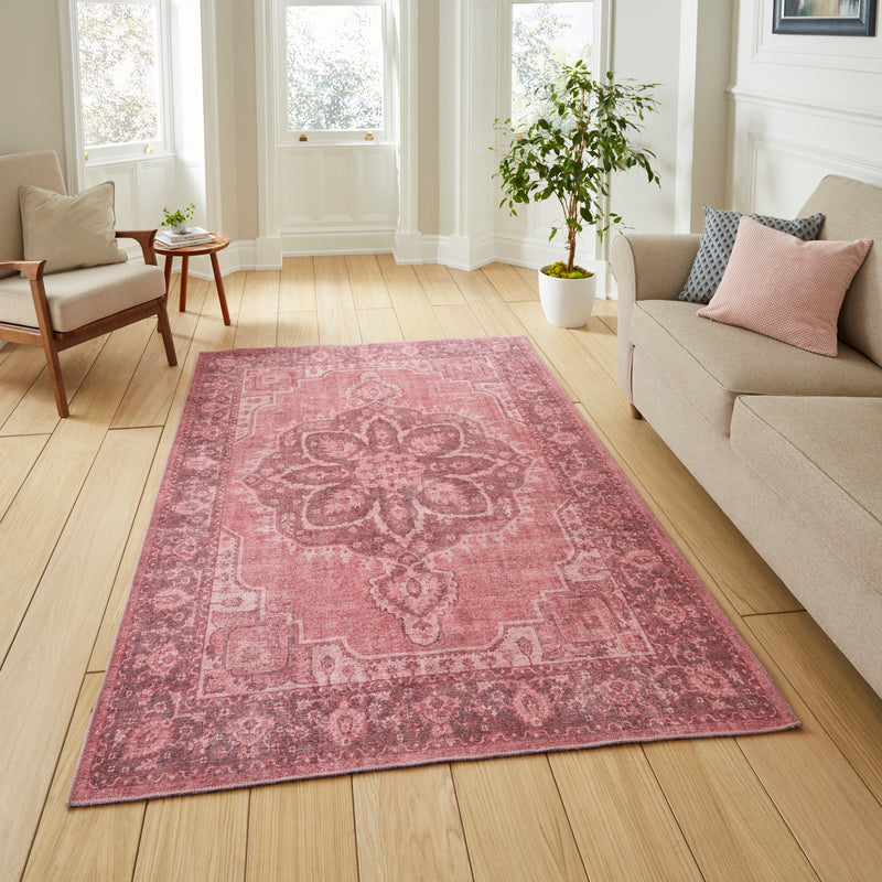 Zahra - Washable - S0063 - Pink - Think Rugs