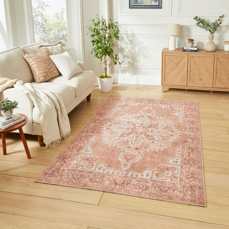 Zahra - Washable - S0063 - Terracotta - Think Rugs