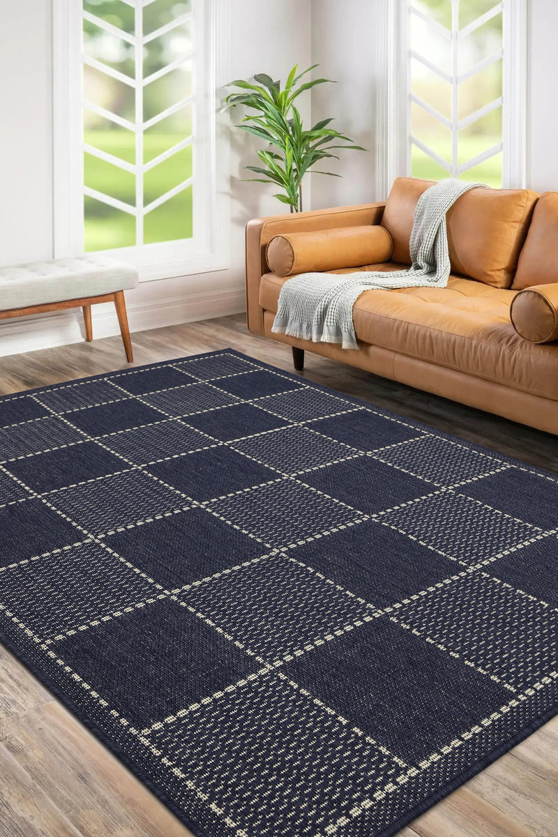 Flatweave Gel - Check- Navy- Anti--Slip- Melrose Interiors