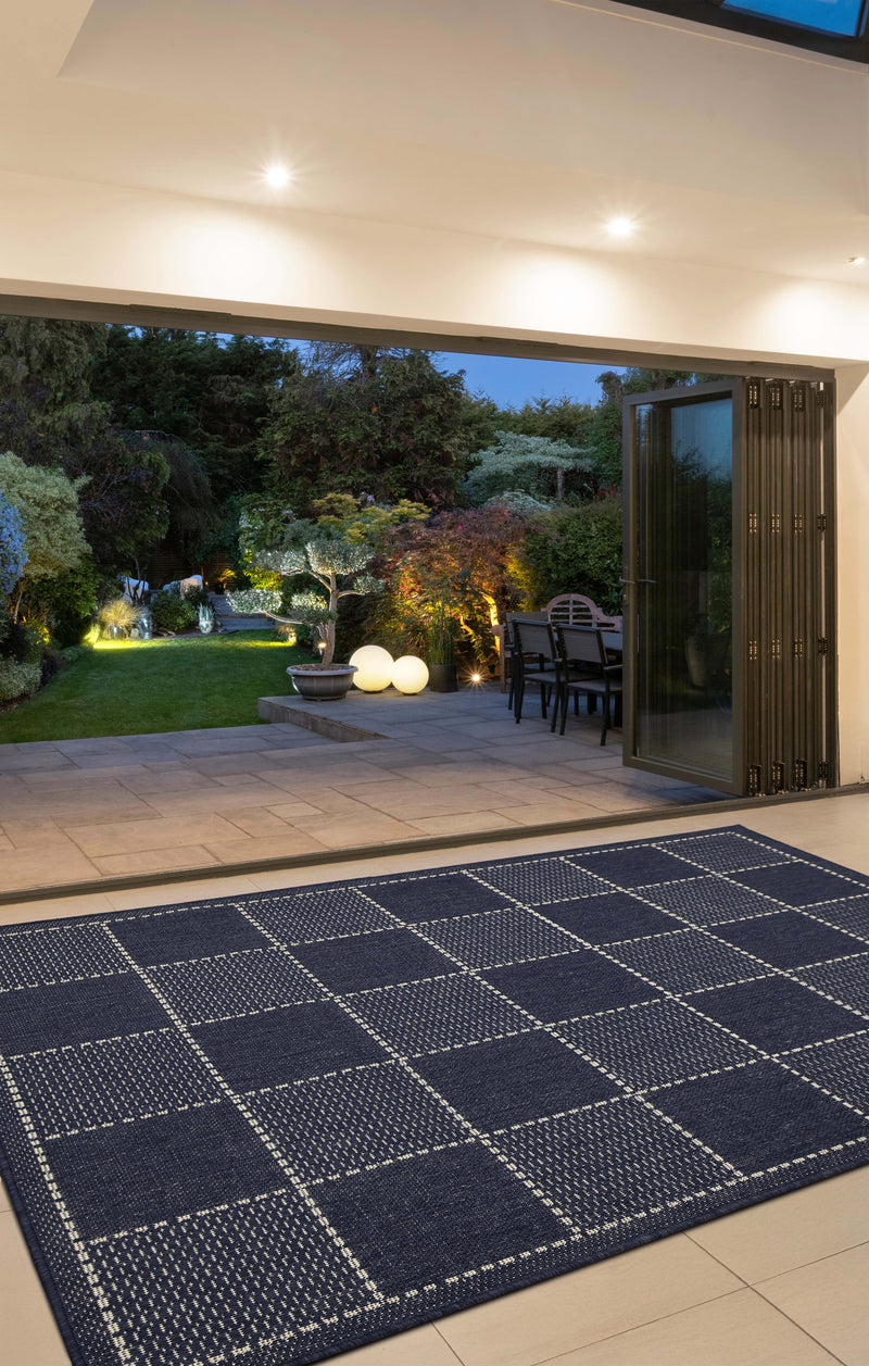 Flatweave Gel - Check- Navy- Anti--Slip- Melrose Interiors