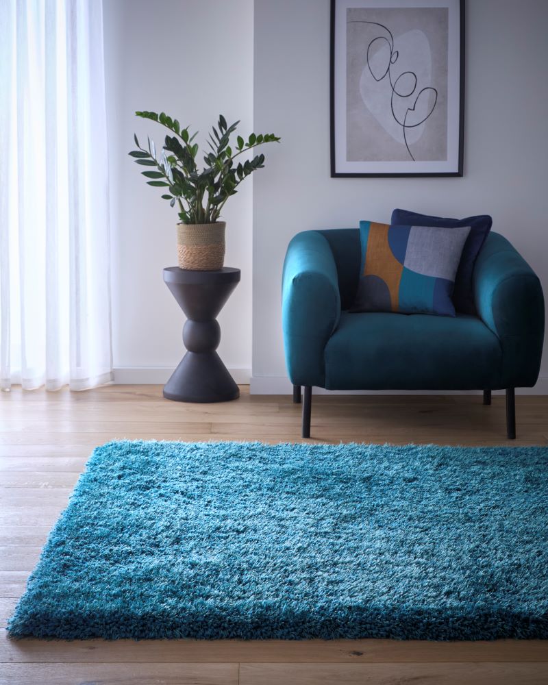 Chicago-Shades of Blue- Dark Teal - Shaggy-  Origins - Phoenox Rugs