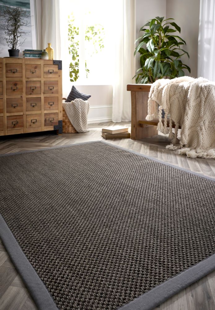 Sisal Neutrals- Dark Grey - Grey Border -  Origins-  Phoenox Rugs