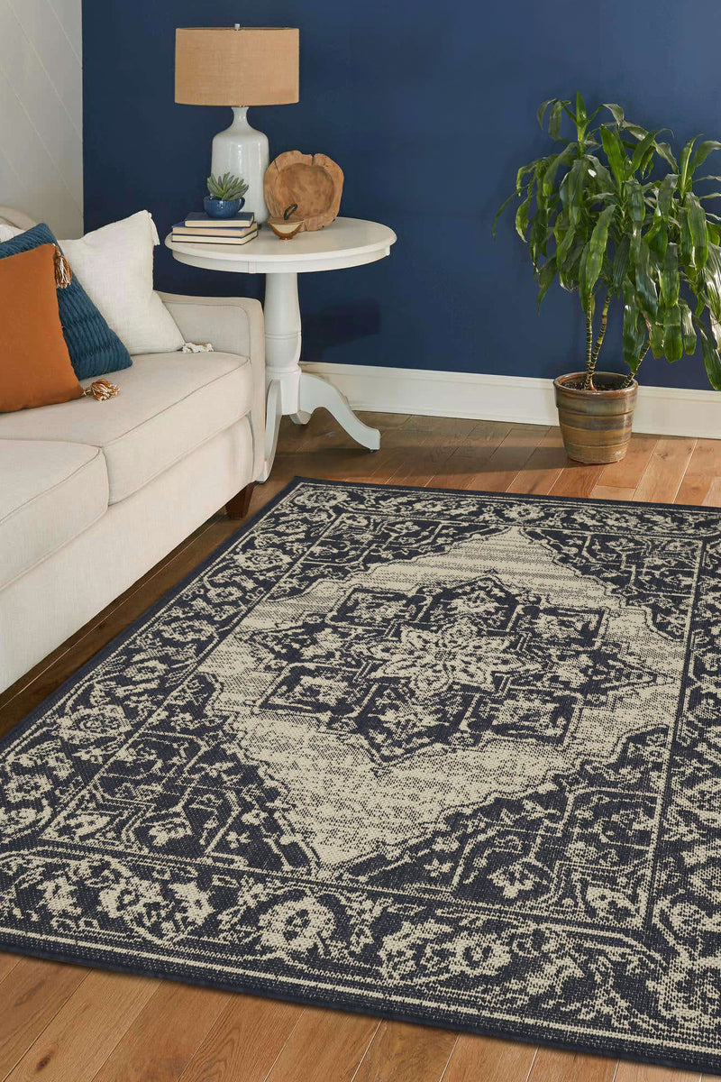 Flatweave Gel - Medallion - Navy - Anti--Slip- Melrose Interiors