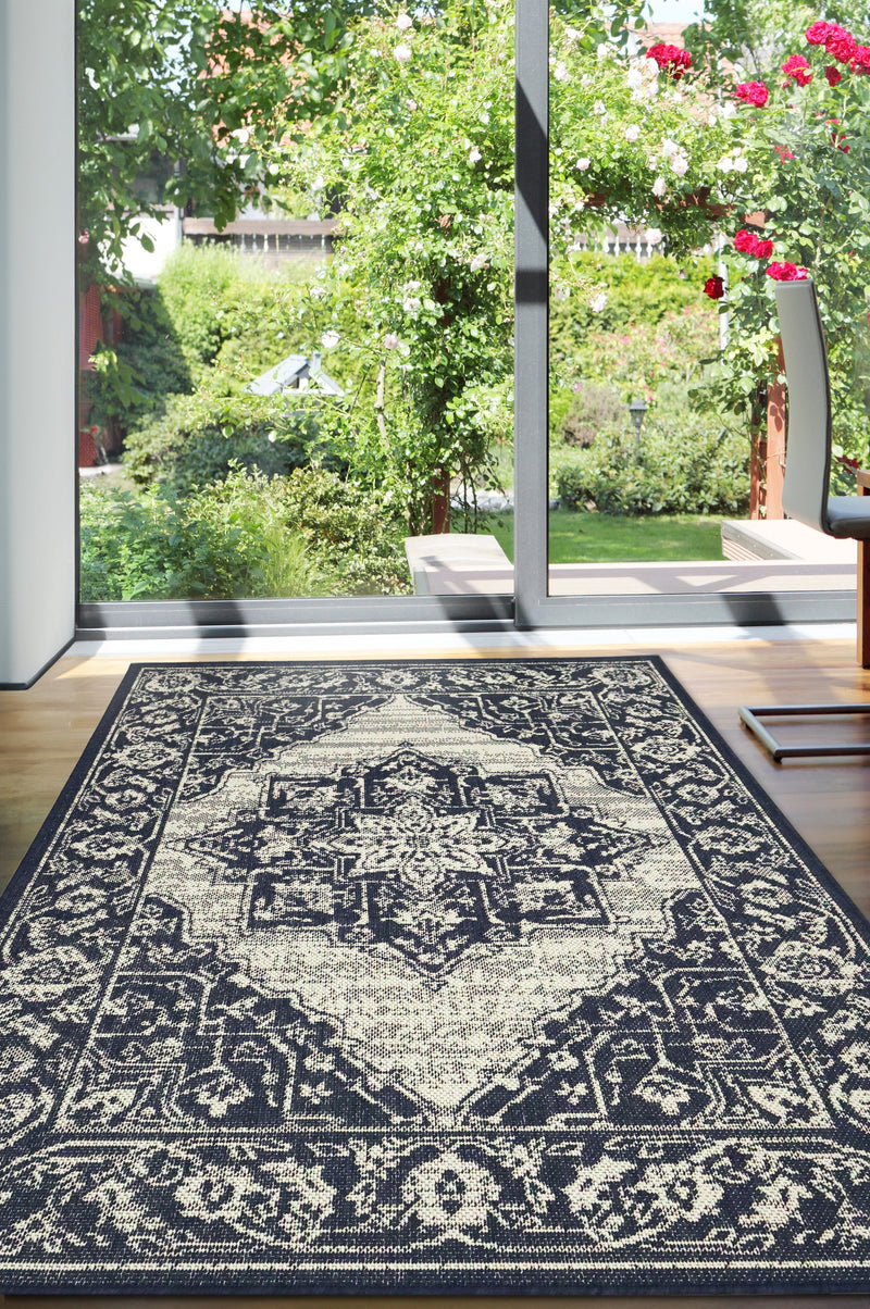 Flatweave Gel - Medallion - Navy - Anti--Slip- Melrose Interiors