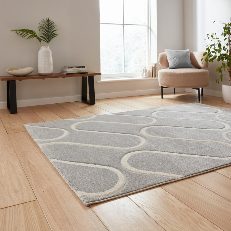 Linear Curve Geometric - Grey  -  Catherine Lansfield - Think Rugs