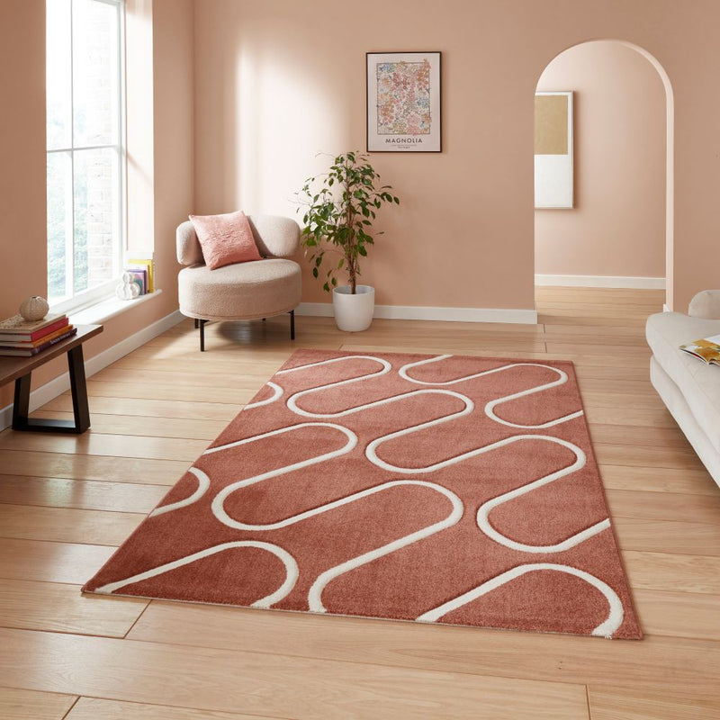 Linear Curve Geometric - Terracotta  -  Catherine Lansfield - Think Rugs