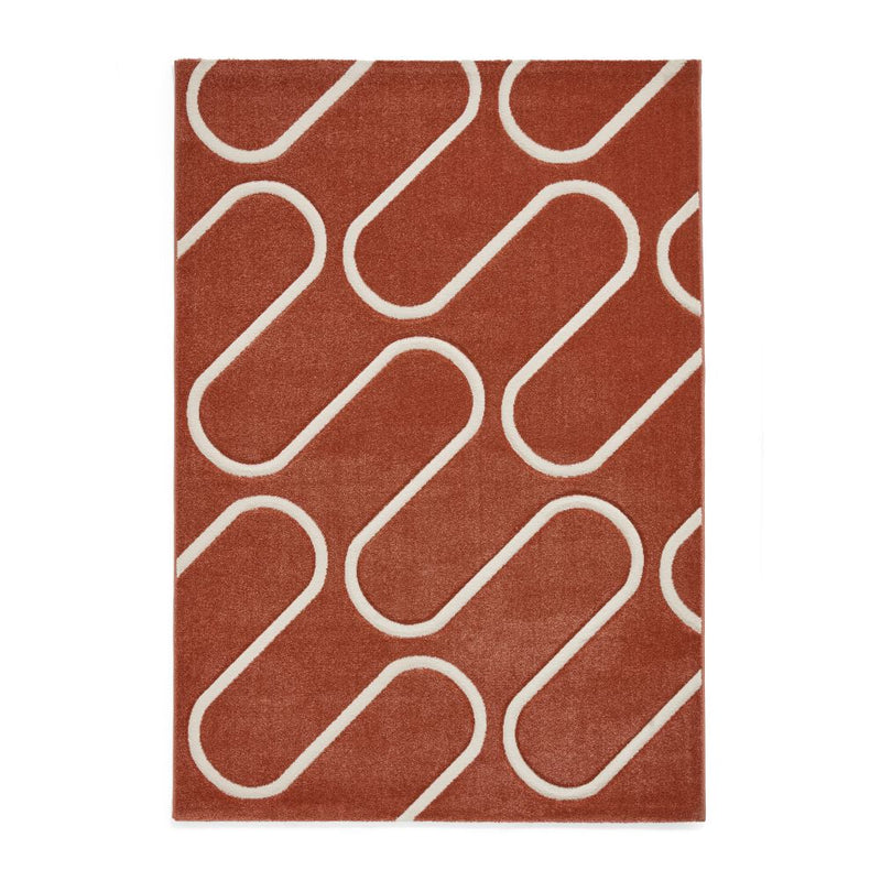Linear Curve Geometric - Terracotta  -  Catherine Lansfield - Think Rugs