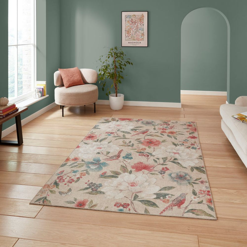 Pippa - Floral Birds - Natural - Catherine Lansfield - Think Rugs
