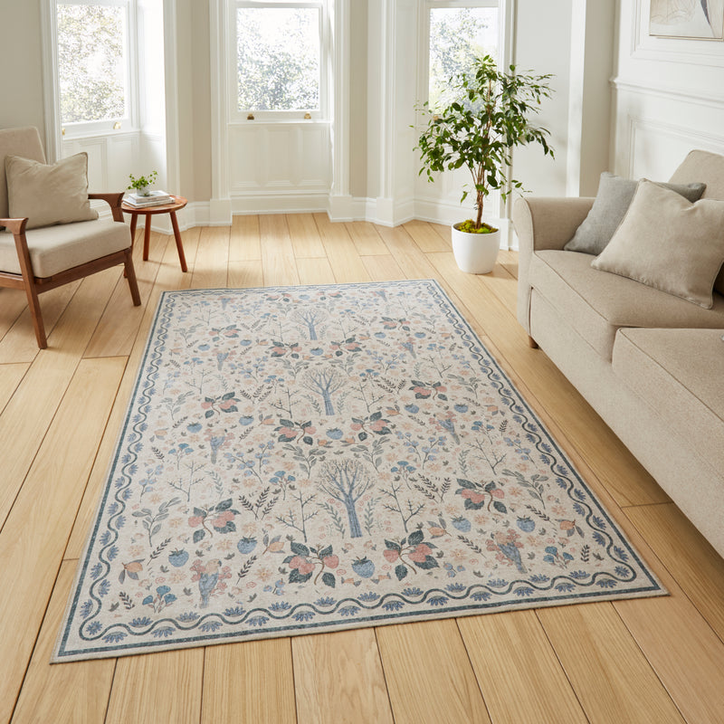 Versailles - H1373- Beige / Blue - Washable - Think Rugs