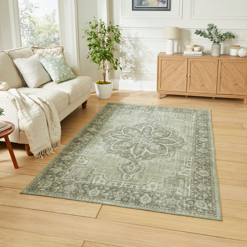 Zahra - Washable - S0063 - Green - Think Rugs