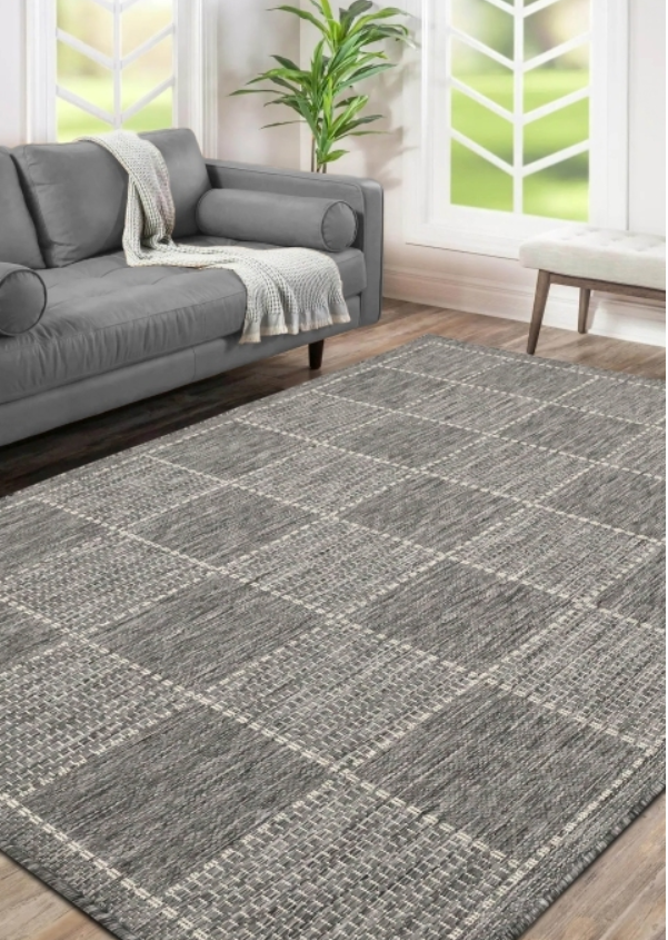 Flatweave Gel - Steel Grey- Check - Anti--Slip- Melrose Interiors