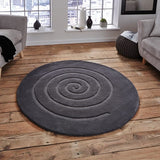 Spiral 100% Wool Circular Rugs - Grey- TR